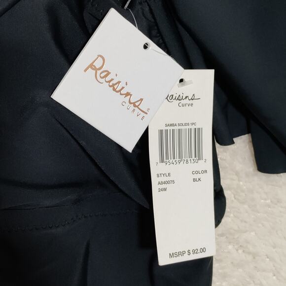 Raisins Curve Plus Size Swimsuit Womens 24W Black Off Shoulder Lace Up Rose Gold - Picture 4 of 13